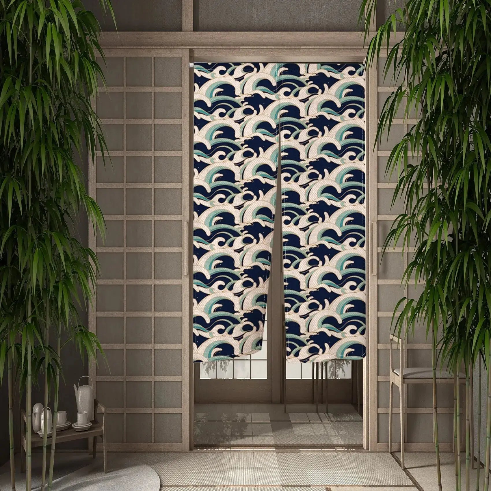 Wave Noren — Navy Turquoise Doorway Curtain | Japan Clothing Wave Noren — Navy Turquoise Doorway Curtain | Japan Clothing