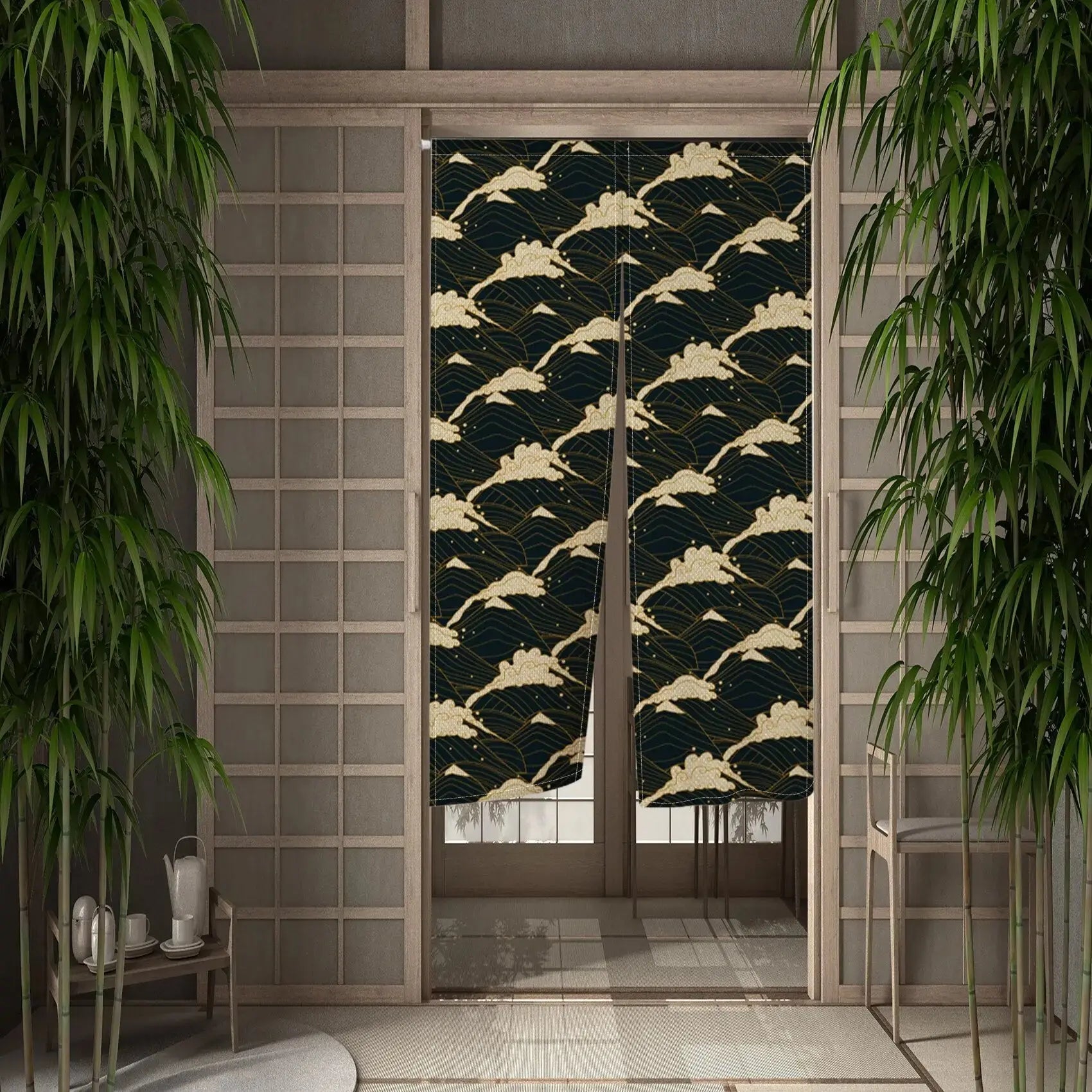 Japanese curtains with Jiro pattern
