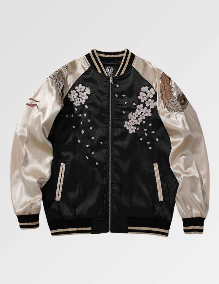 Get ready with our japanese denim jacket embroidered with a traditional print