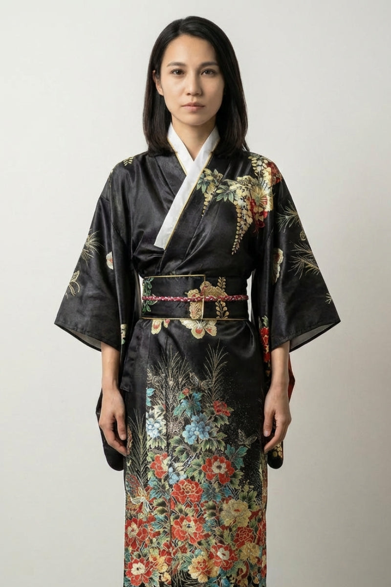 black kimono dress Floral Japanese 'Botanya' Closet
