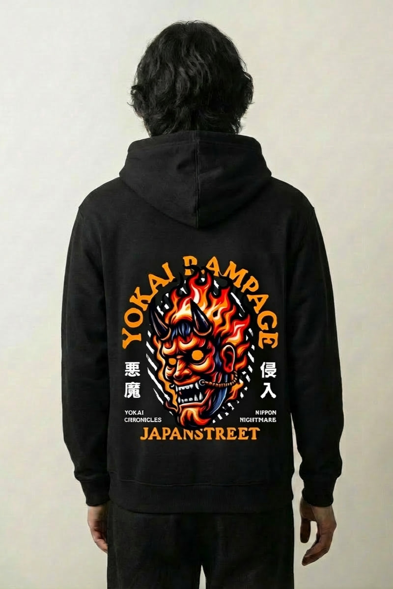 Yokai Hoodie, Demon Flames Print | Japan Clothing – JAPAN CLOTHING