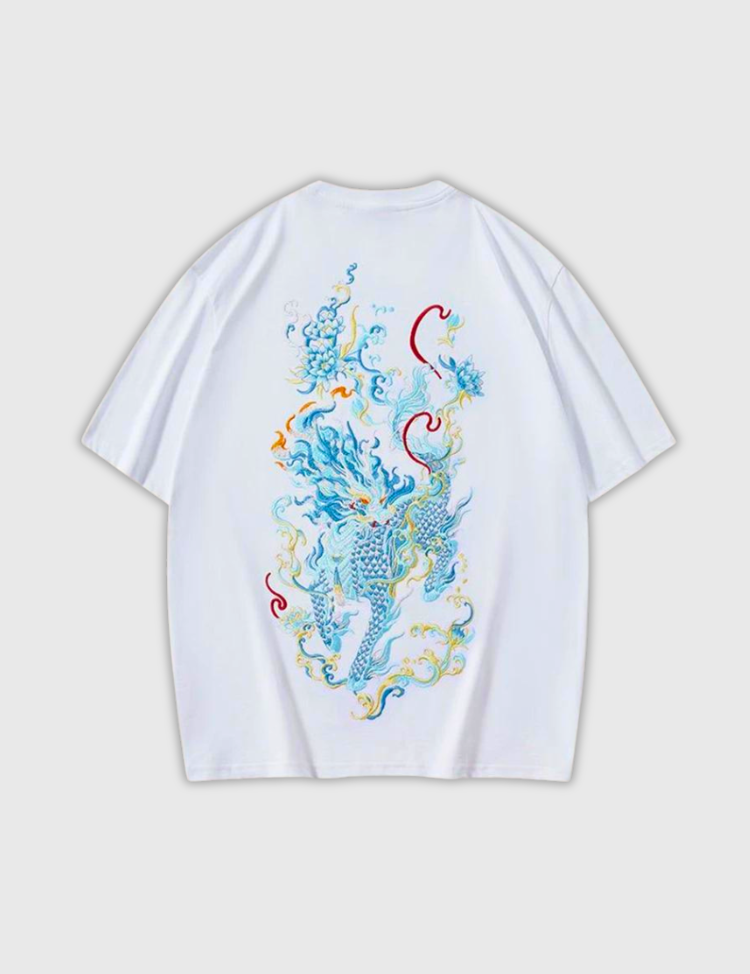 T-shirt with Japanese letters and traditional embroidery