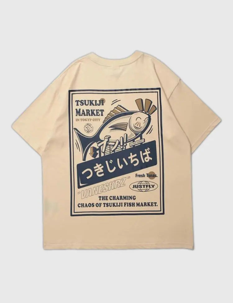 Japanese print shirt with Kanji flags and koi carp