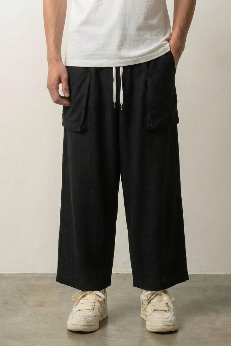 Men's Black Cropped Hakama Pants 'Mitsuryo' | Japan Clothing