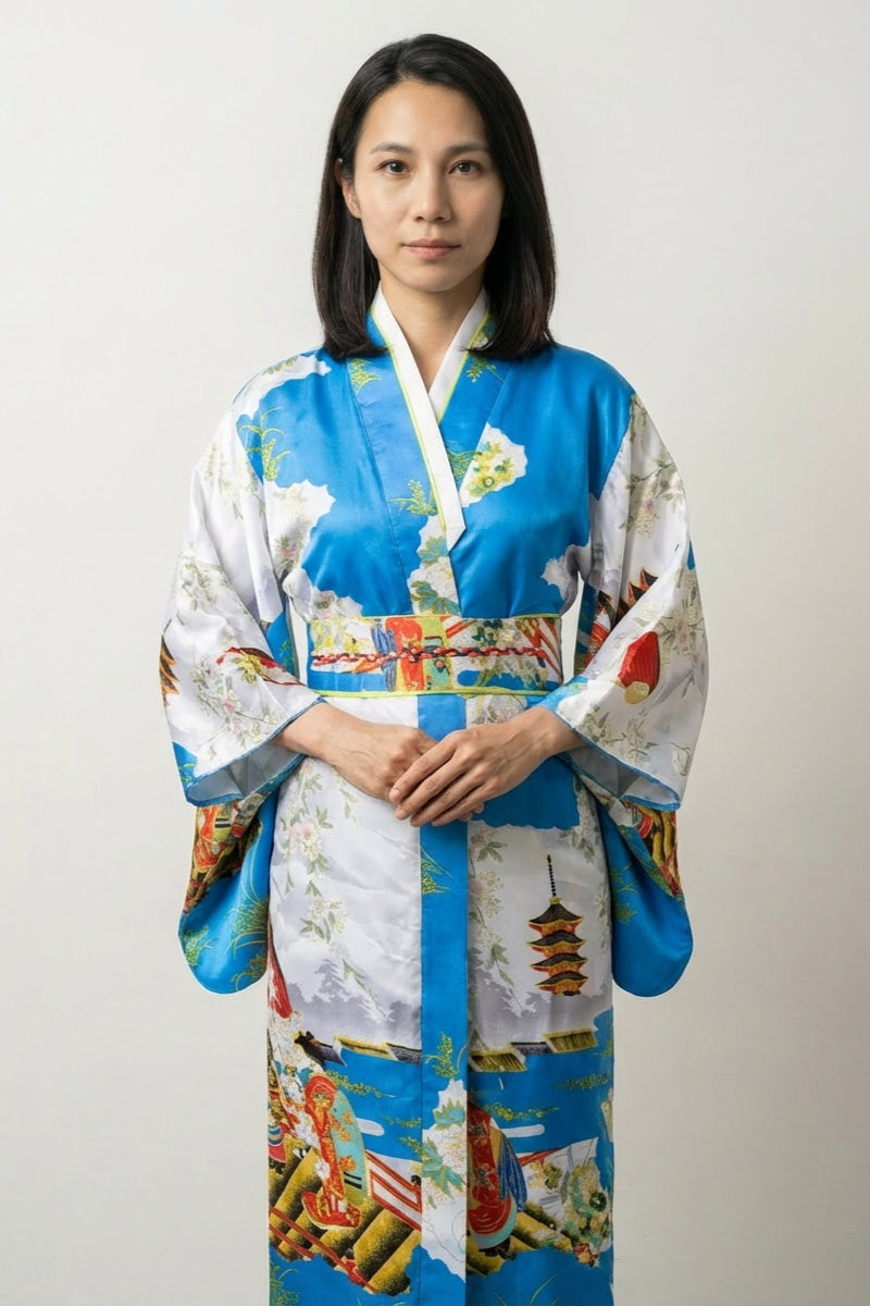 Sky-Blue Ukiyo-e Kimono Robe Sora