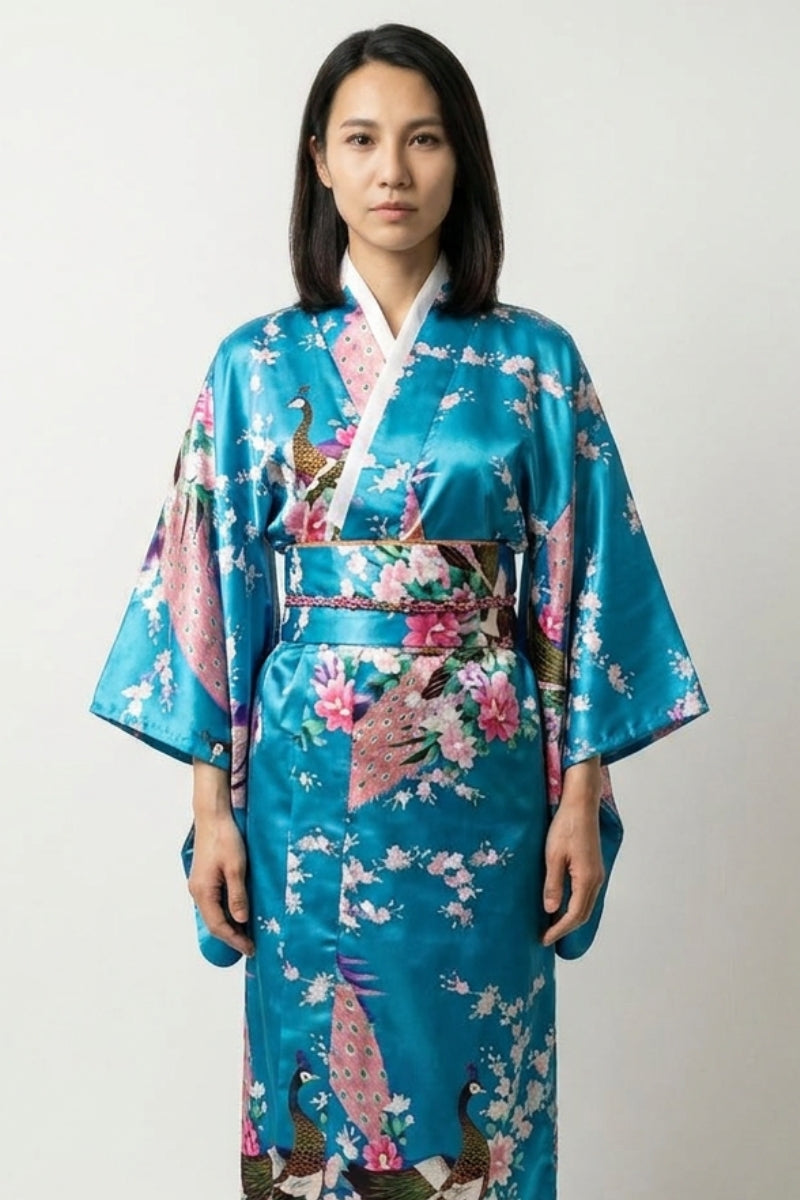 blue floral kimono dress Turquoise Long Peacock Mizuha Halter Prom Dress painted Asian COLOR:Night Blue Smocked Sweetheart Maxi Dress Austin kimono