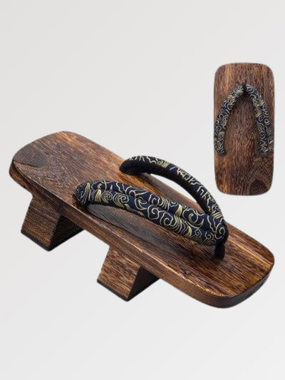 The Japanese Geta with a cotton braided strap and a refined baroque pattern