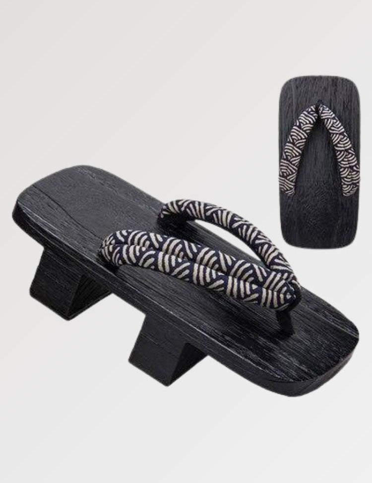 Japanese geta with Japanese Seigaiha pattern for a complete traditional outfit