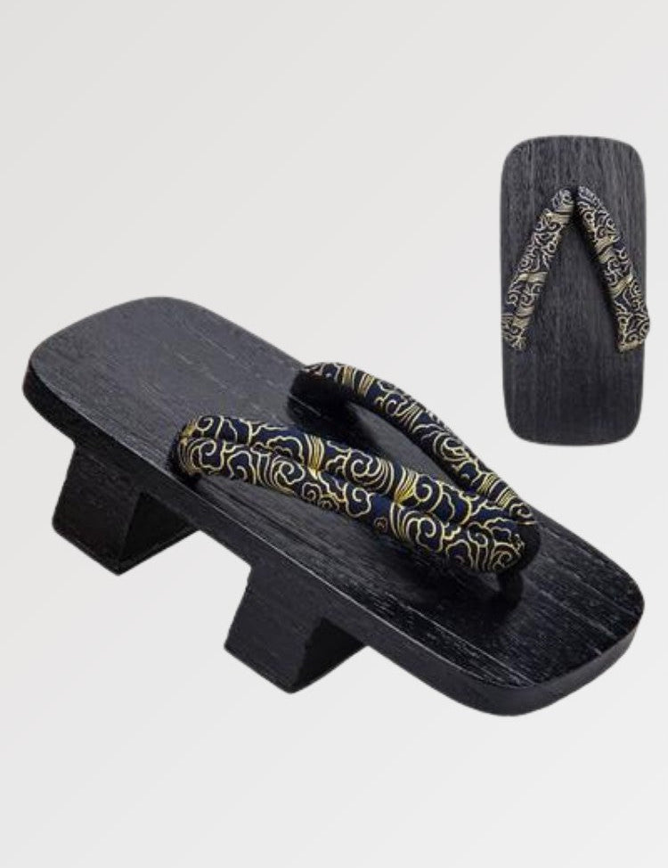 Wooden geta, the Japanese sandal with a baroque pattern