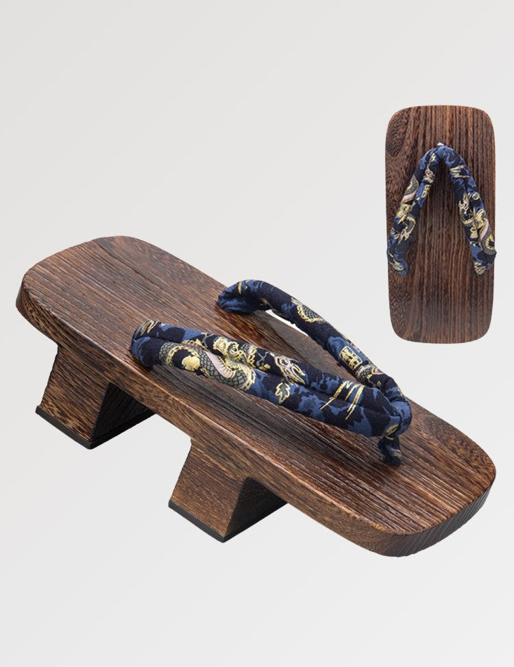 Nice pair of Japanese flip-flops called geta with Ryu-Jin dragon print strap