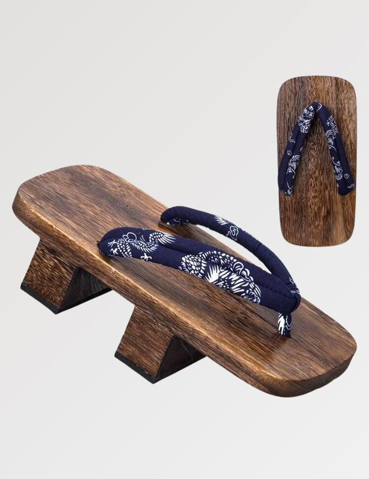The Japanese sandal with flat wooden sole also called geta