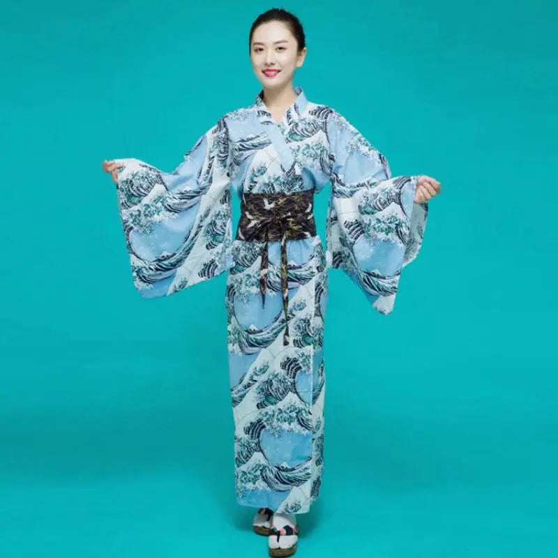 The Japanese Kimono for Women with the beautiful Kanagawa Wave pattern