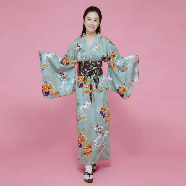  FOoTY Women's Kimono Dress Sakura Patten Japanese Geisha  Costume Long Robe Obi Belt Bathrobe Outfit (35# Pink, Asian Size) :  Clothing, Shoes & Jewelry
