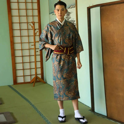 Beautiful Japanese Kimono for Men with embroidered silk patterns