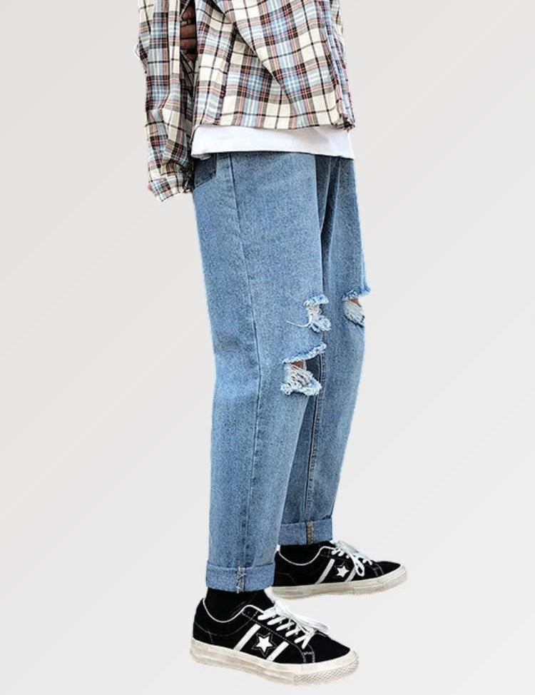 light blue ripped jeans means