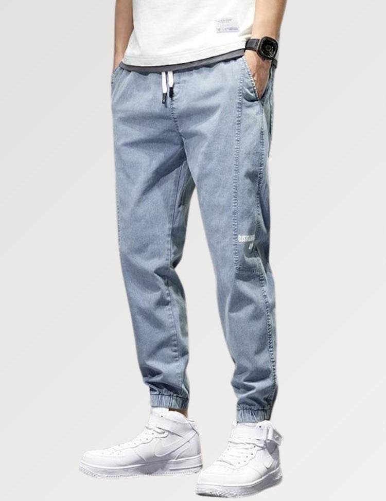 Men's elastic waist jeans no button