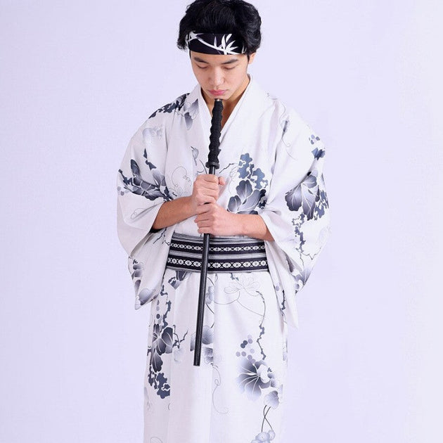 Japanese Kimono With Belt Men's Traditional Formal Wear Iron-free