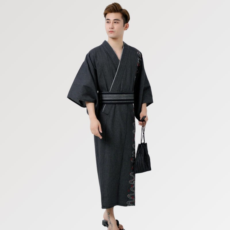 Black white Japan Tradition Japanese Kimono Men male Yukata Clothing Vest  Top Coat Skirt for film Cosplay Bathrobe Show- Material : polyesterContent  : Only Coat and