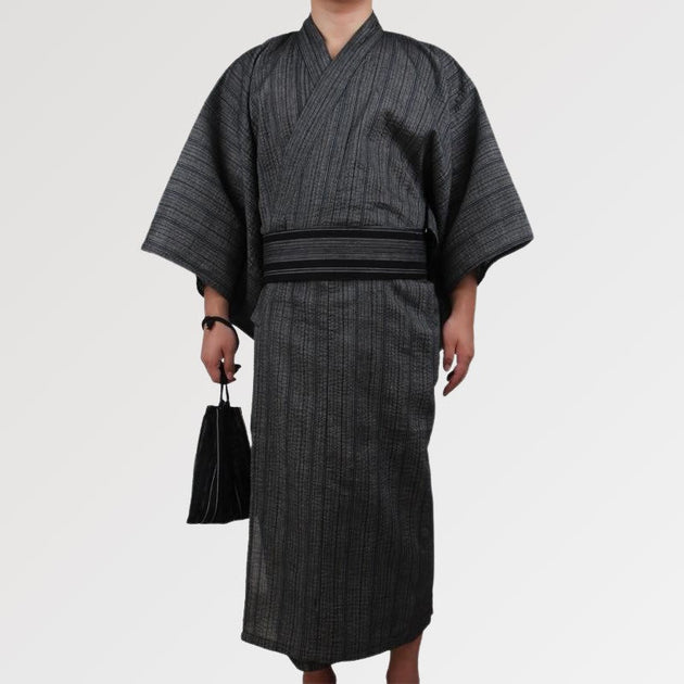 Traditional Japanese kimono Yukata Men's polyester dress Men's casual robe  with belt Summer pajamas