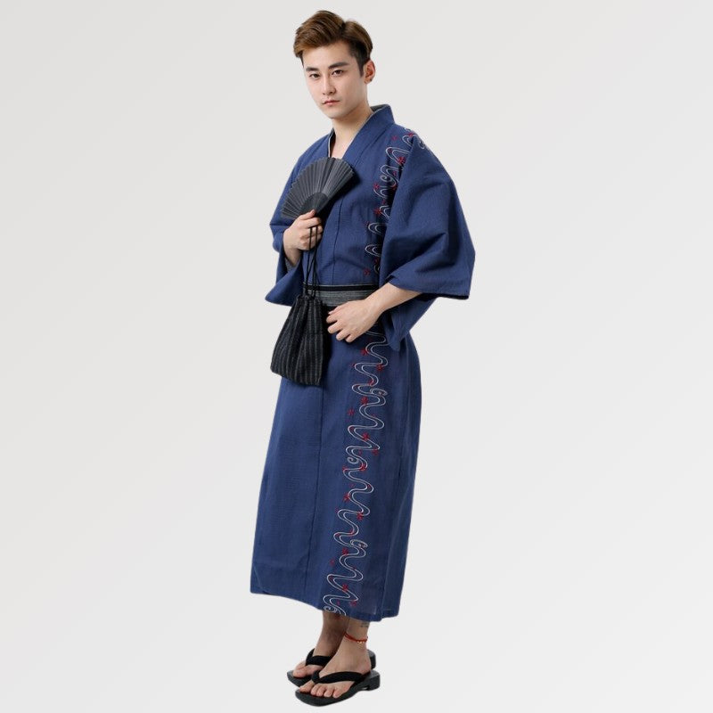 Navy Blue Traditional Men Kimono – Japan Box