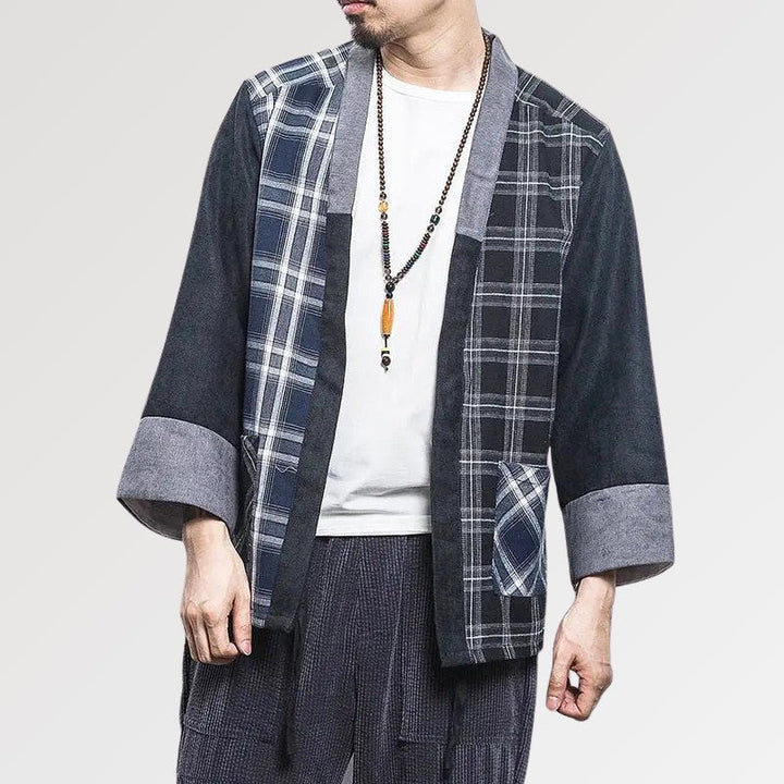 Hardwearing cotton checkered kimono jacket