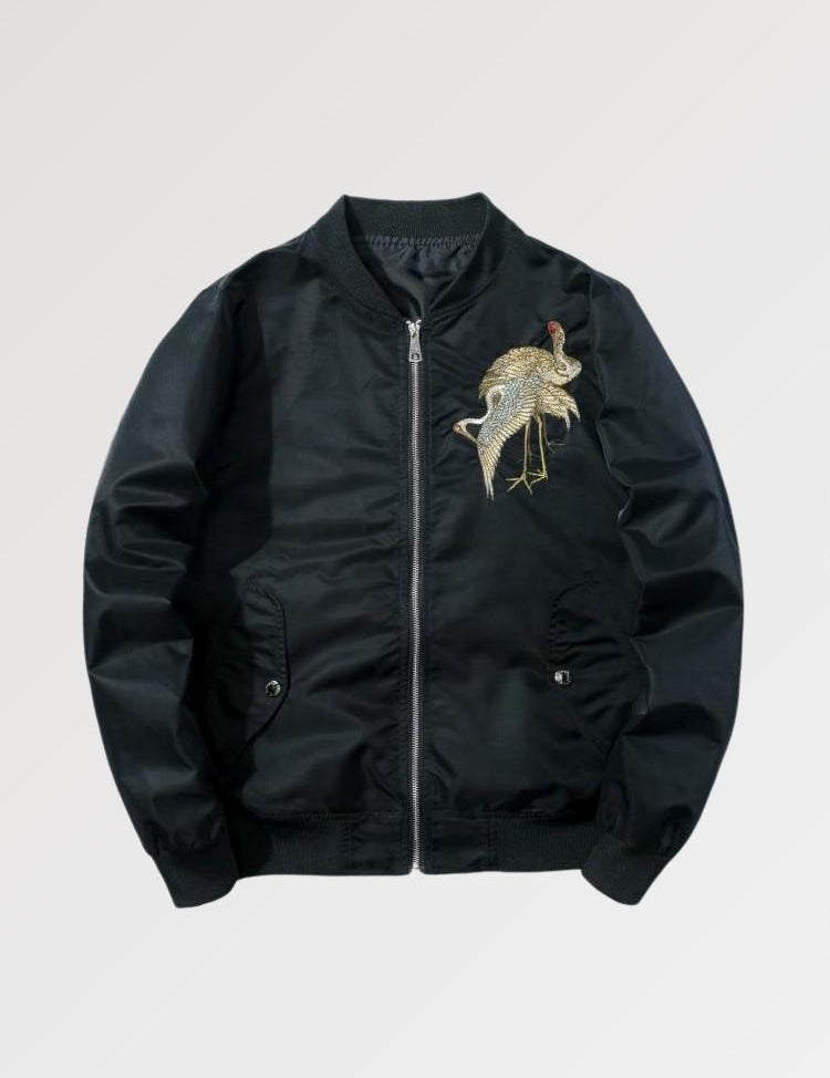 Treat yourself to a bomber jacket representing the crane, Japan's emblematic animal