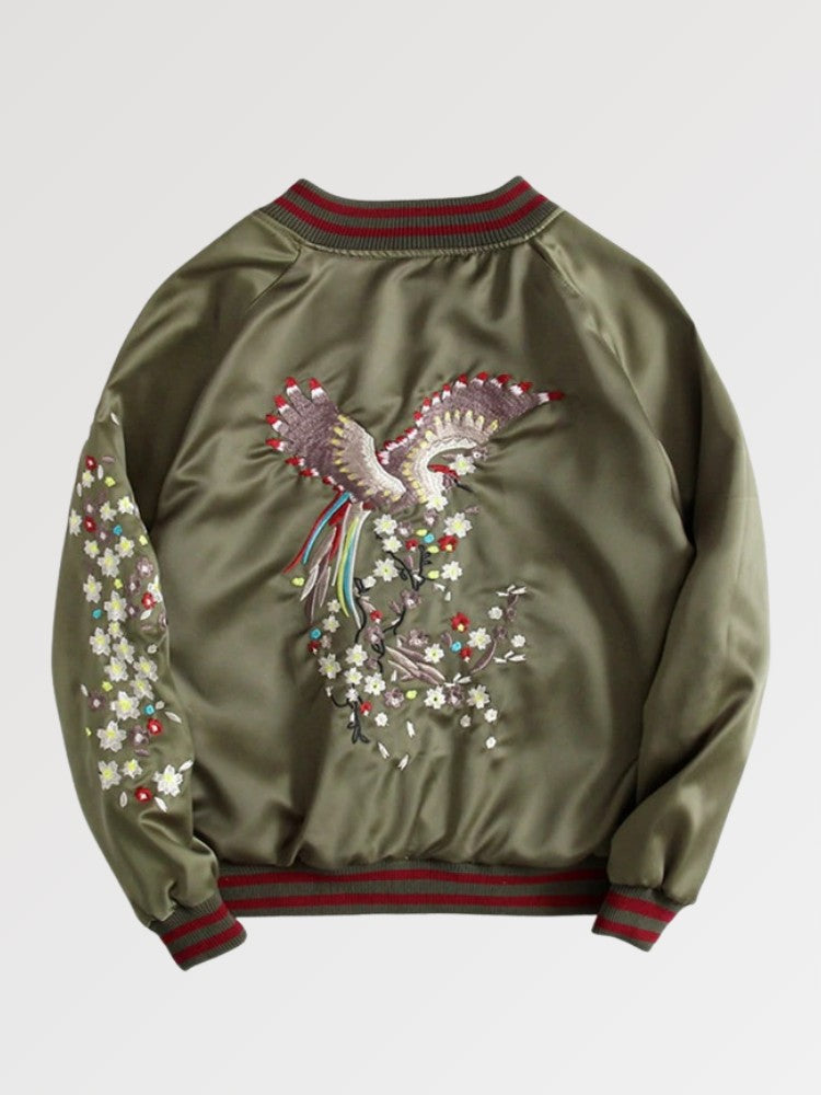 Embroidered satin bomber jacket