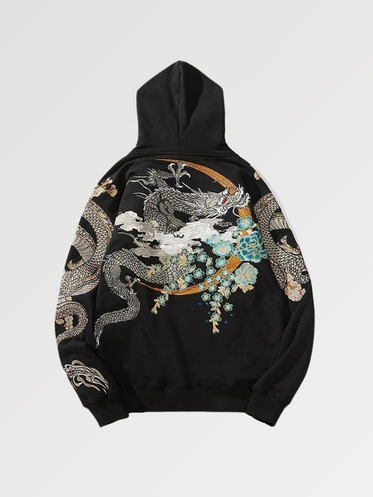 Embroidered Dragon Hoodie Japan Clothing