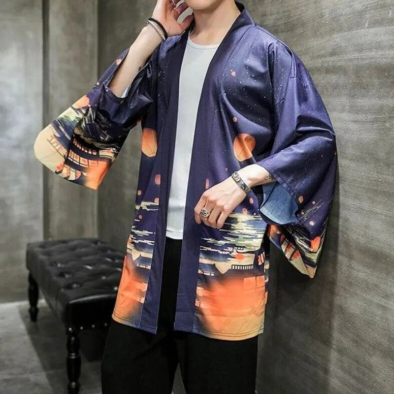 Festival kimono jacket for men in a traditional village
