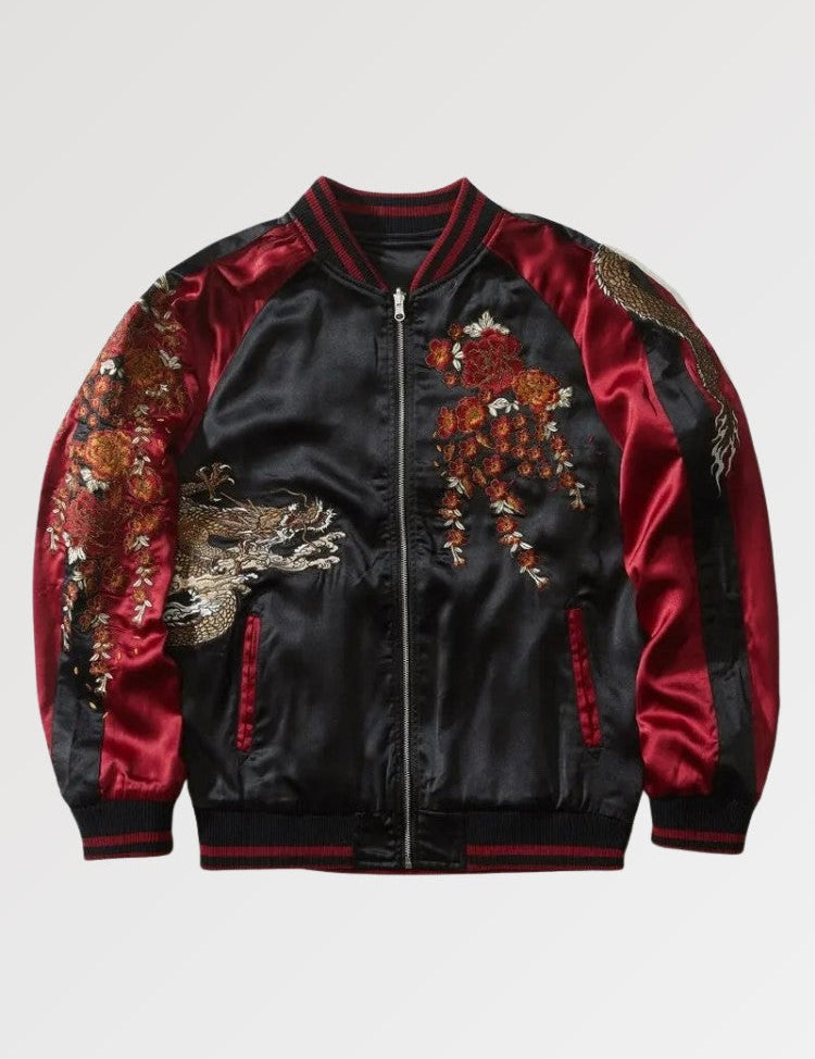 The traditional embroidered japanese bomber jacket men reflecting the gang and yakuza era