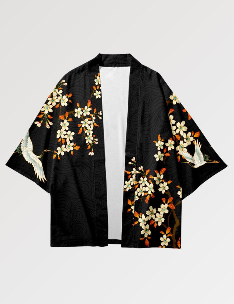 Japanese haori with multiple symbols such as the crane, cherry blossoms or the setting sun