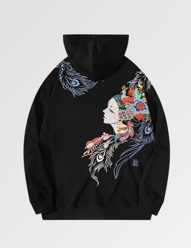 Limited edition of Japanese hoodie for women and its traditional embroidery