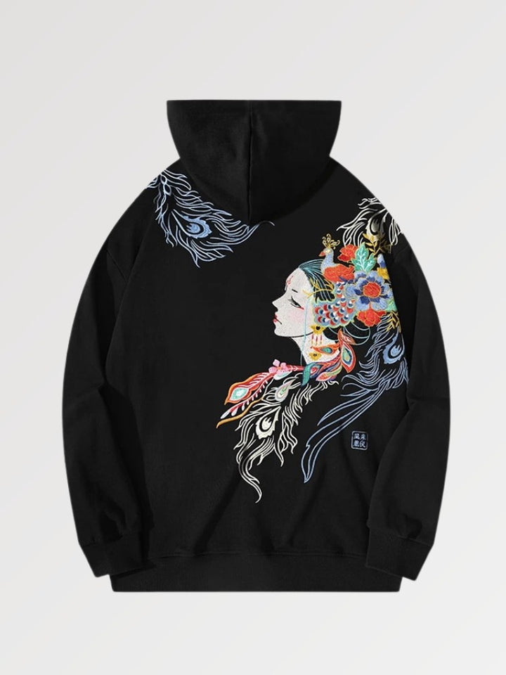 Limited edition of Japanese hoodie for women and its traditional embroidery
