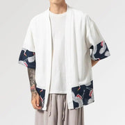 Beautiful japanese jacket for mens in white with crane pattern