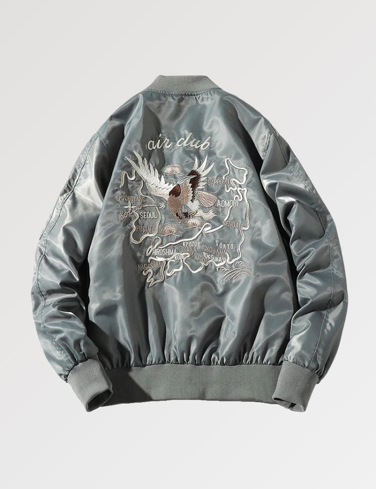 A Korean bomber jacket, embroidered piece representing Korea and Japan