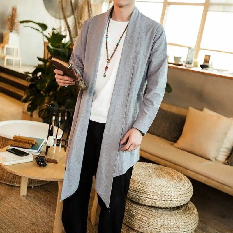 Long sleeve kimono cardigan for men in a solid color