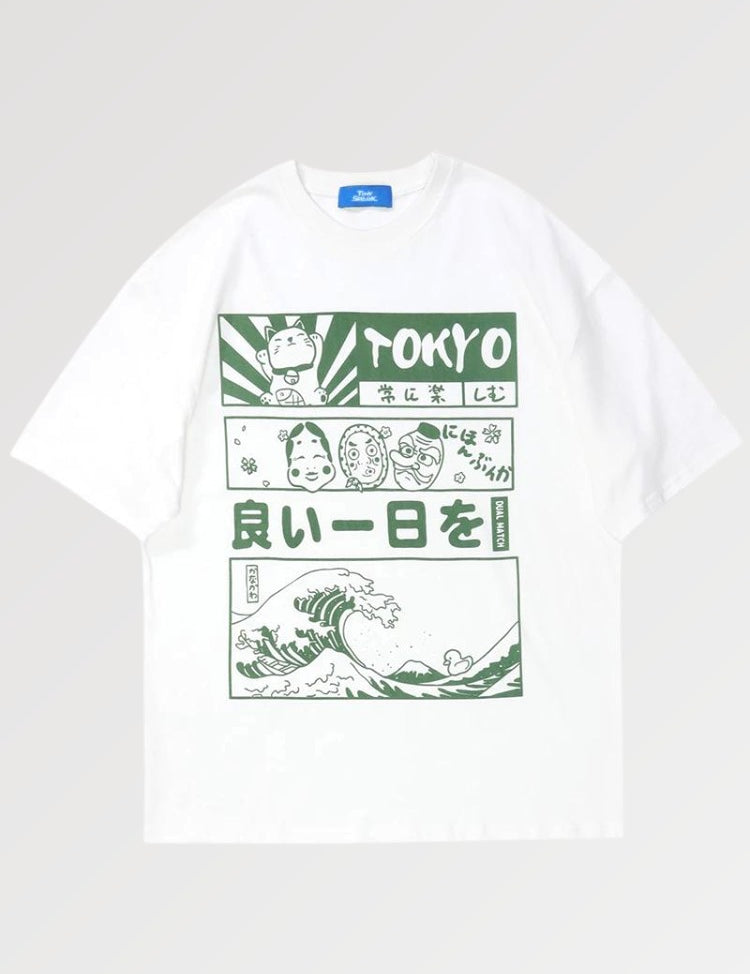 Oversized T-shirt with Japanese design and emblematic symbols