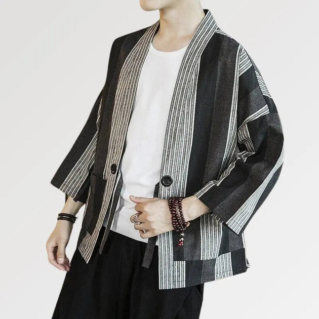 Men's Cyprinus Pattern Retro Cardigan Kimono Shirt