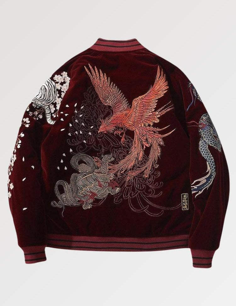 Sukajan bomber jacket representing the 4 legendary animals of Japan