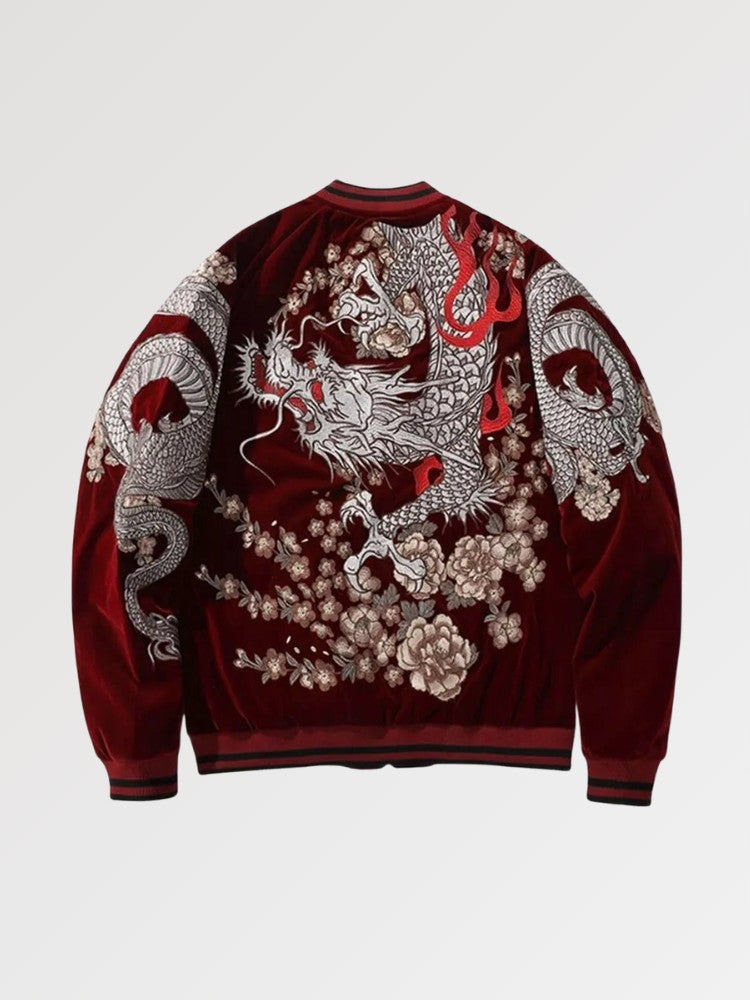 This sukajan souvenir jacket is a traditional Japanese jacket embroidered with a dragon
