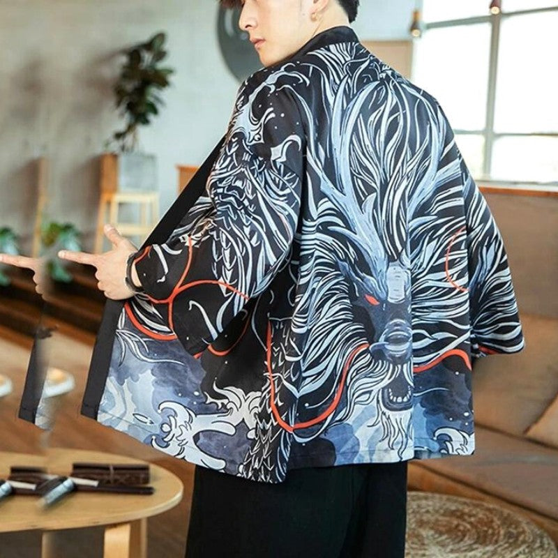 Summer kimono men with japanese dragon pattern
