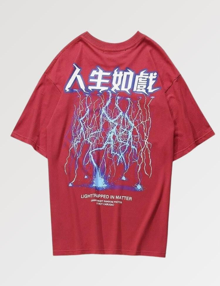 Japanese t-shirt with streetwear style in an electric design with Japanese letters
