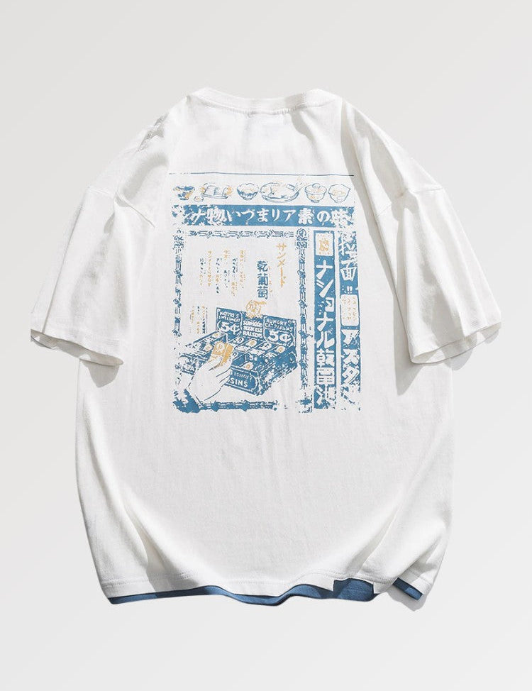 This shirt model represents a Japanese print of traditional vintage restaurant