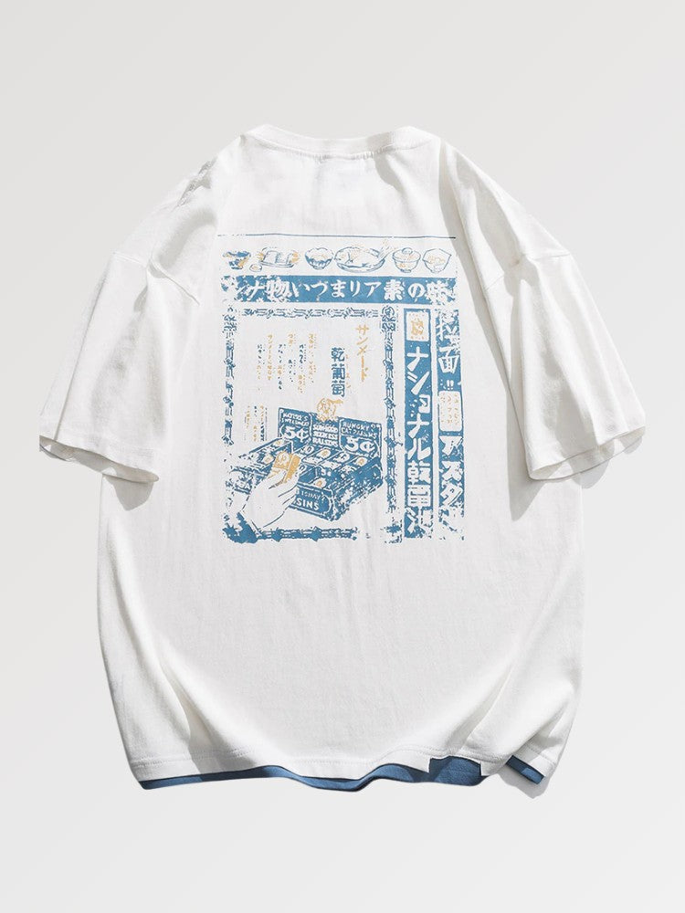 This shirt model represents a Japanese print of traditional vintage restaurant