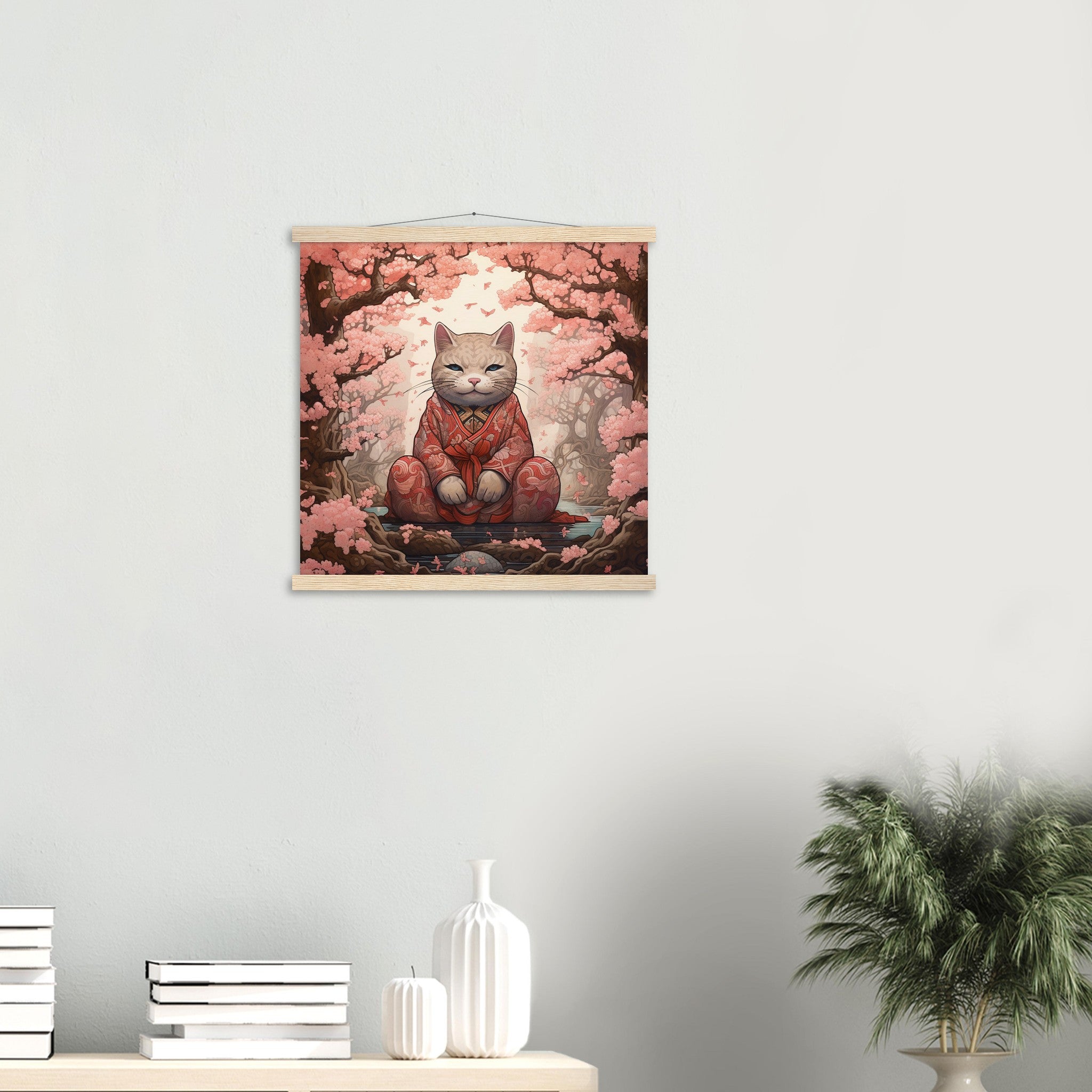 Japanese Sakura Painting 'Maneki-Neko'