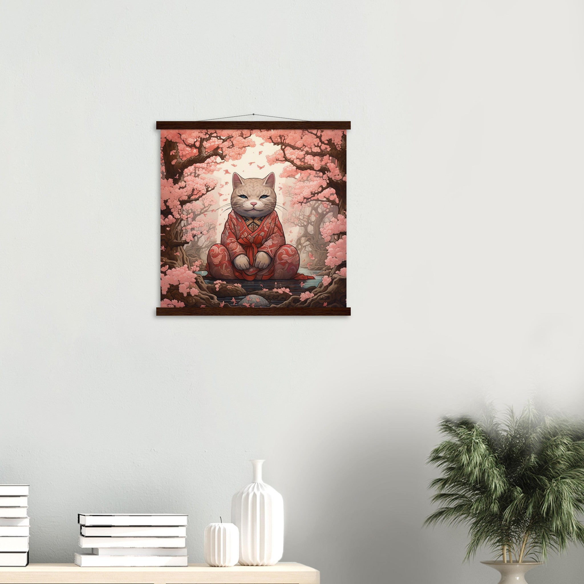 Japanese Sakura Painting 'Maneki-Neko'