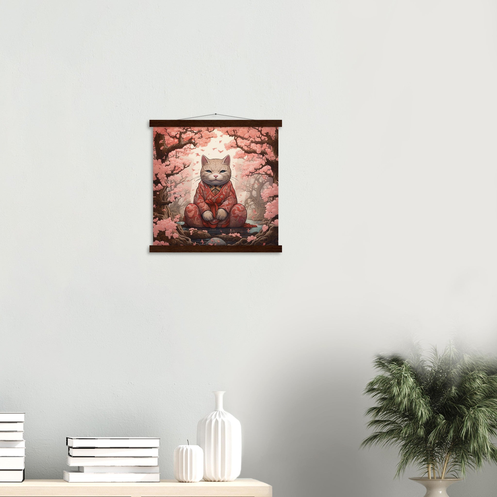 Japanese Sakura Painting 'Maneki-Neko'