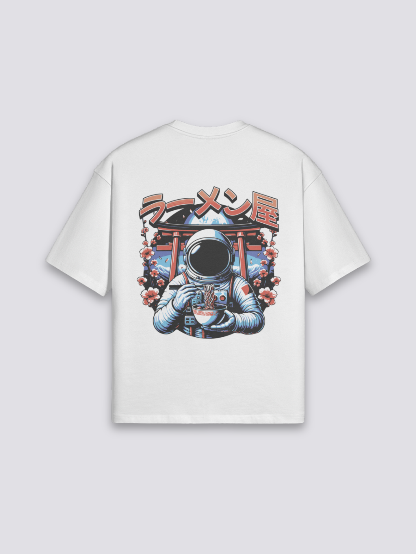 Astronaut T-Shirt - アストロノート — astronaut eating ramen by a torii back print