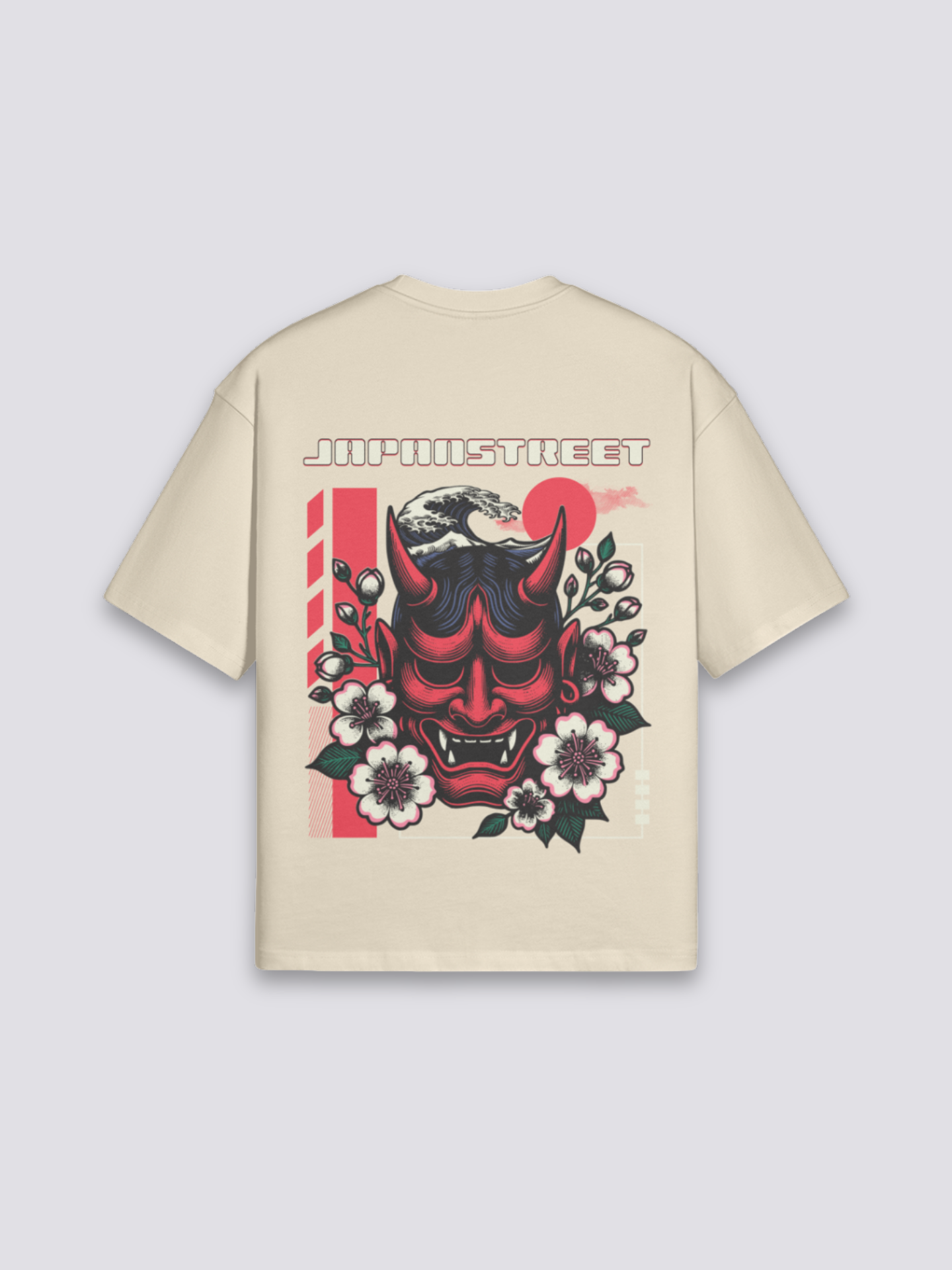 Detail view of oni mask with oni motif - Oni Mask T-Shirt