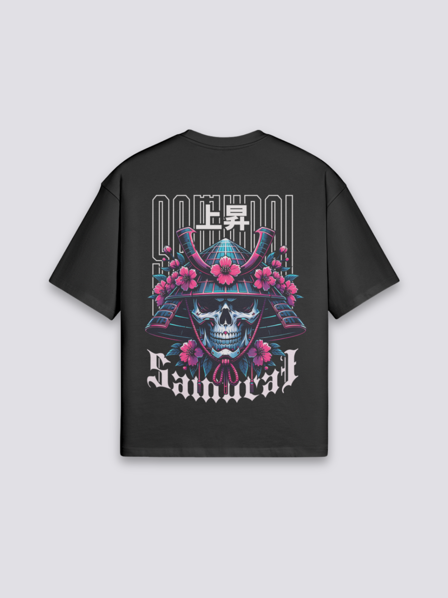 Cyberpunk Samurai T-Shirt - さむらい — armoured samurai skull and sakura back print